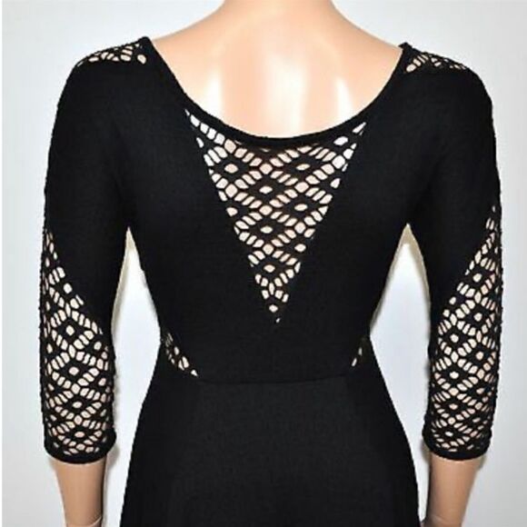 Free People To The Point Black Crochet Cut-Out Skater Dress - Picture 4 of 12